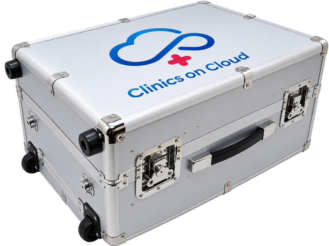 Clinics on Cloud Box Clinic, a portable clinic packed in a rugged wheeled case